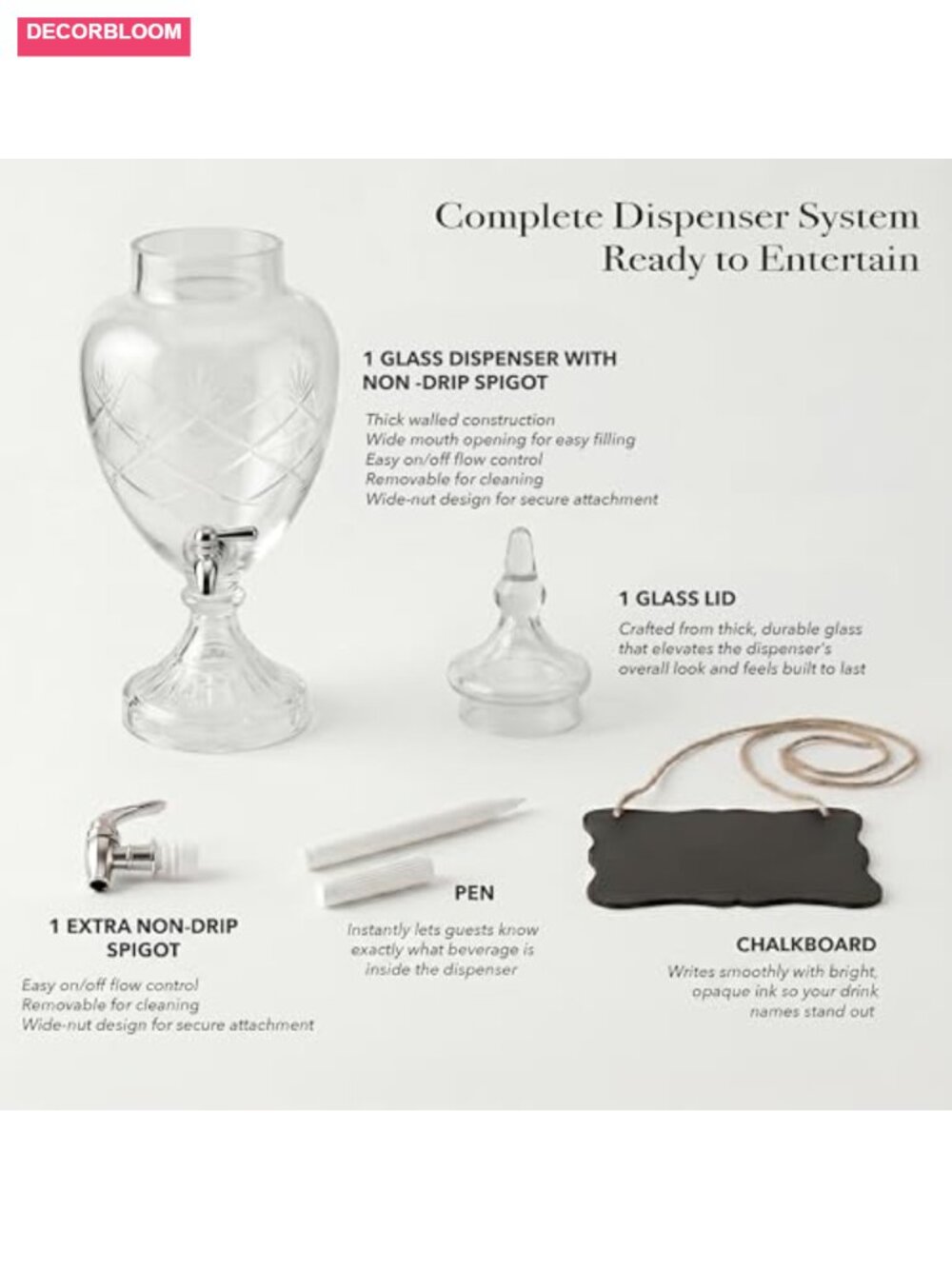 1 Gallon Glass Beverage Dispenser with Spigot & Lid - Picture 5 of 6